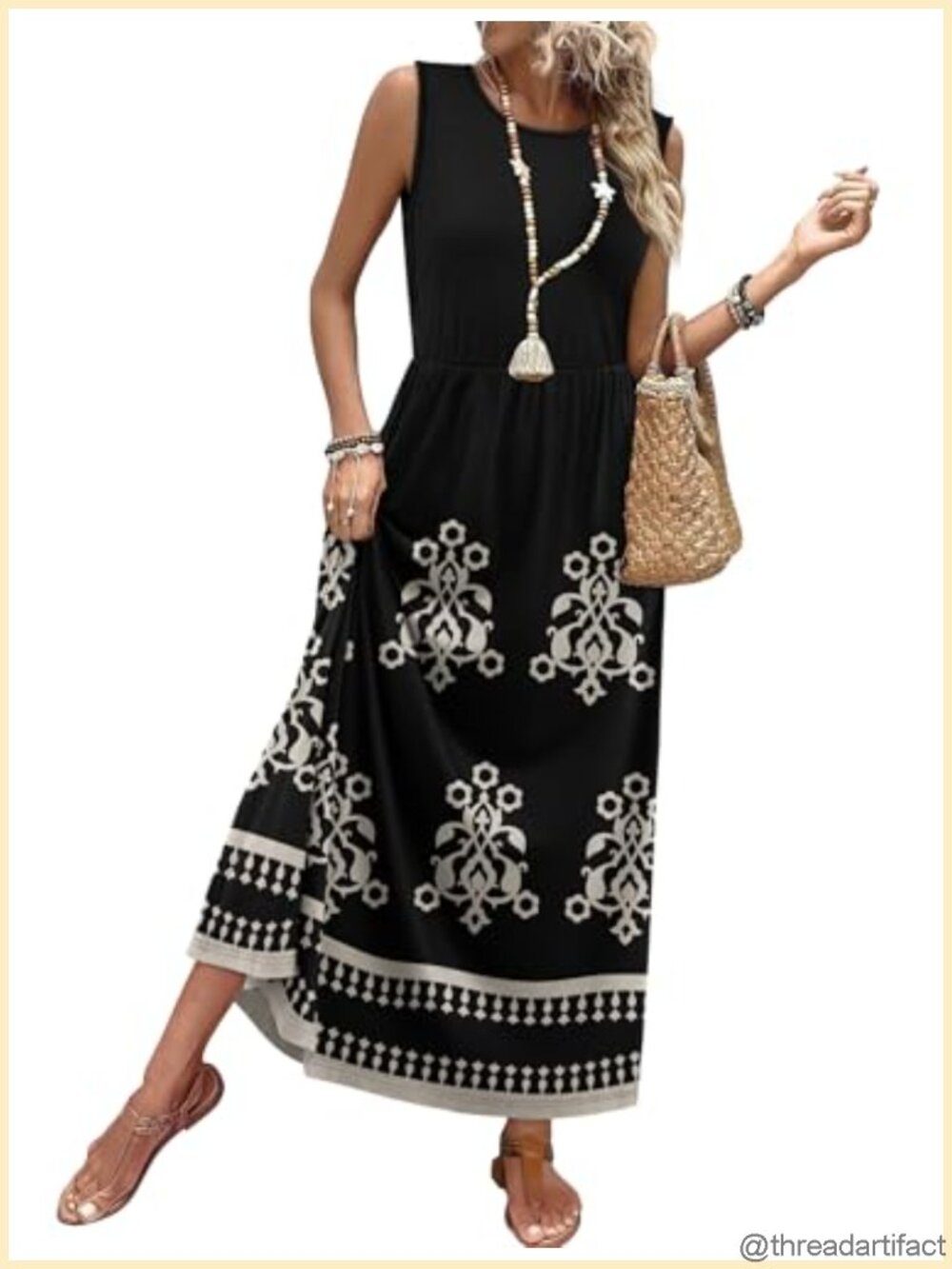 Womens Maxi Dress A-Line Sleeveless Sundress with Pockets